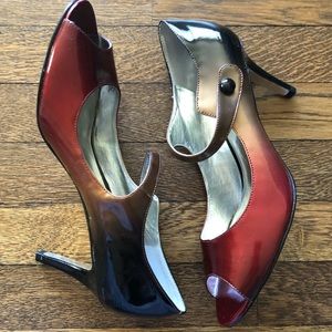 Jessica Simpson Open Toe Mary Jane Heels Size 9 JS Marsha Patent Ruby Ombre